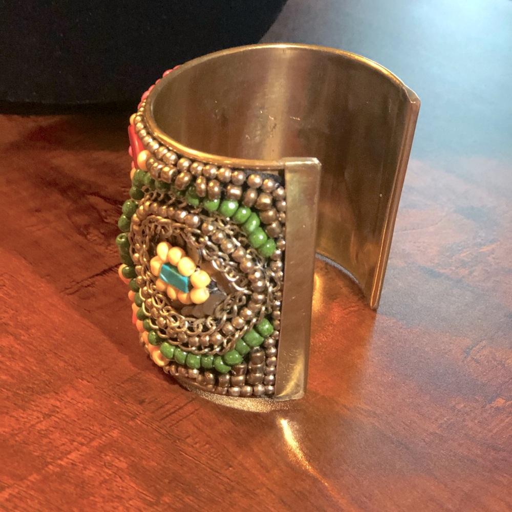 Boho cuff multi colored bead bracelet - Picture 2 of 6